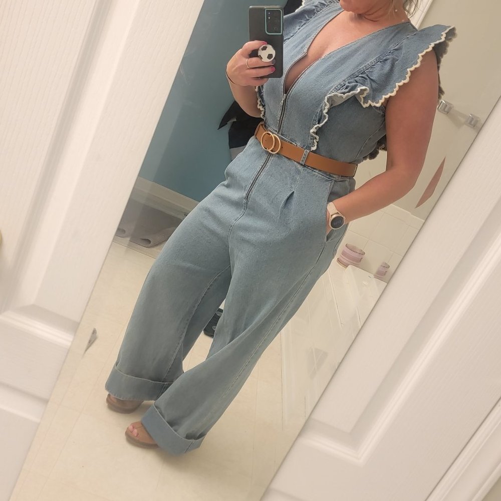 Sea New York Mara Ruffle Denim Jumpsuit